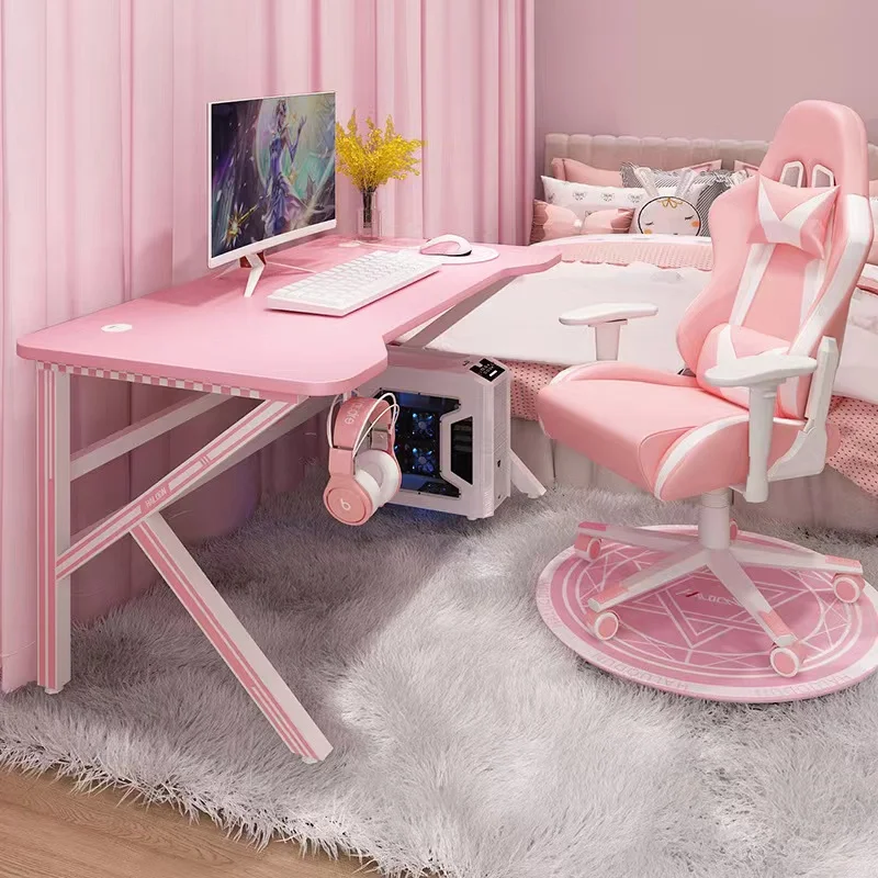 Rosa Gaming-Schreibtisch für Mädchen, Laptoptisch, Computertisch, weiß, Live-Gamer, Home-Live-Schreibtisch, Schlafzimmer-Desktop-Gamer-Schreibtisch Image