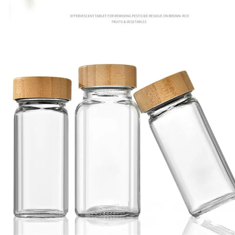 120ml Bambus Holzdeckel Gewürz flasche 4 Unzen quadratische Flasche Gewürz glas grenz überschreitende Amazon Hot Spice Flasche mit Loch Pulver glas Image