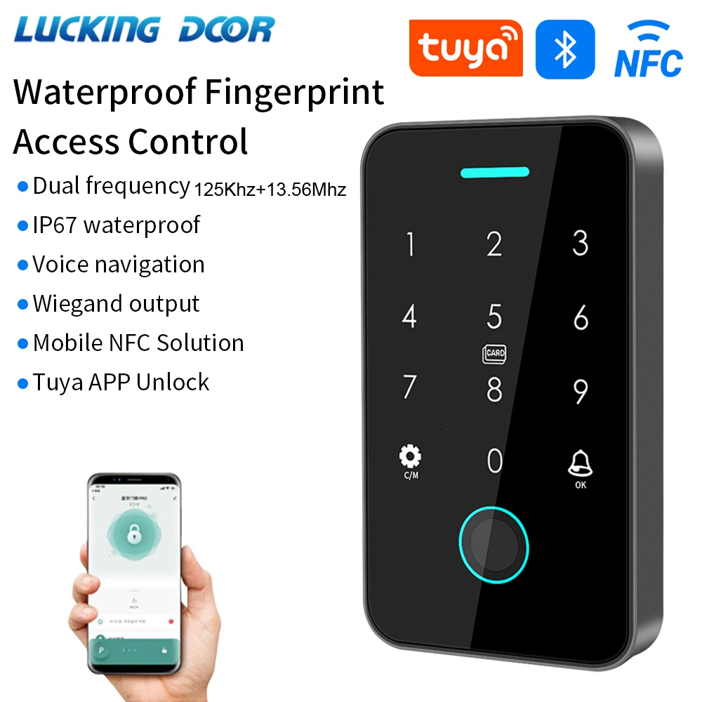 Bluetooth NFC Tuya App Türzugangskontrolle MF IC & EM ID RFID Fingerabdruck-Tastatur Outdoor Elektrischer Magnetschlossöffner Regenfest Image