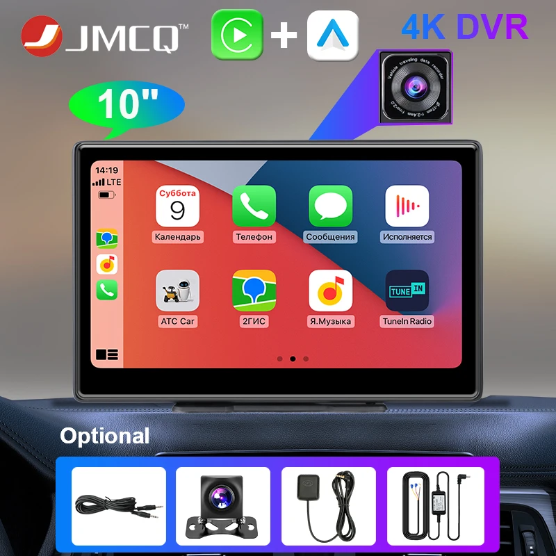 Jmcq 10 "4k Dash Cam Rückspiegel Kamera WiFi Wireless Carplay & Android Auto Dual Lens Auto DVR Video recorder GPS Aux Audio Image