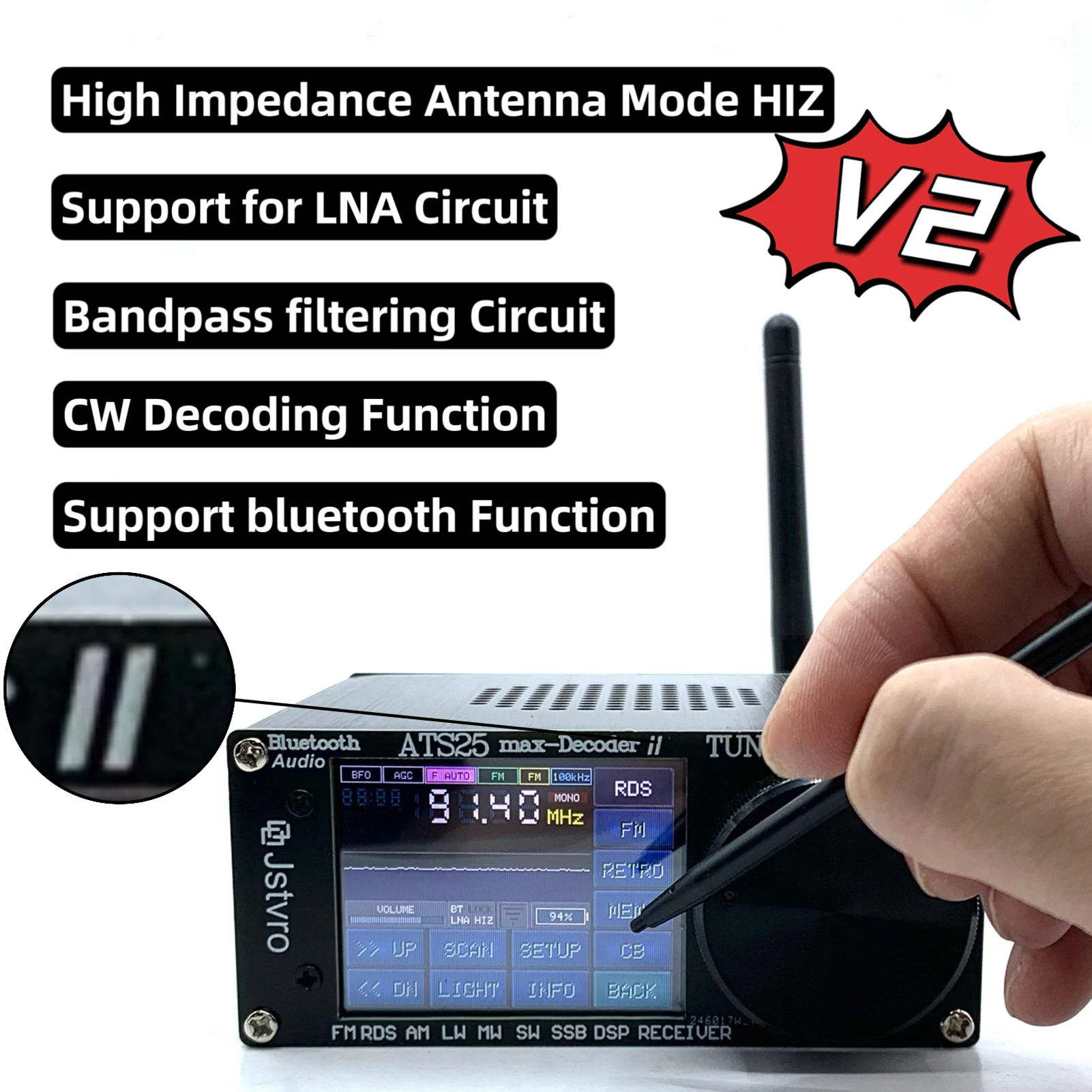 ATS-25MAX decoder v2 2,4 Zoll Vollband-Funke mp fänger Amateurfrequenz-Modulation radios suchen cw Decodierung wifi lna bt Funktion Image