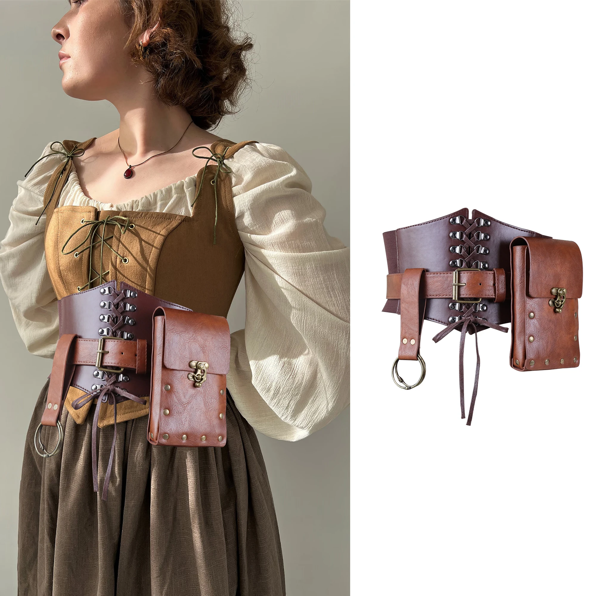 Wikinger Ritter Rollenspiel Fantasy Gürtel Hüft tasche Scheide mittelalter liche Renaissance Verkleidung Kostüm zubehör erwachsene Frauen Prop Gürtel Image