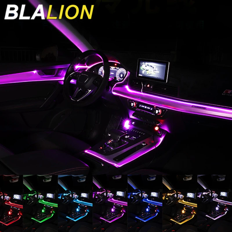 Blalion auto innen neon rgb faser optik atmosphäre neon beleuchtung kit app fernbedienung auto innen dekorative umgebungs lampen
