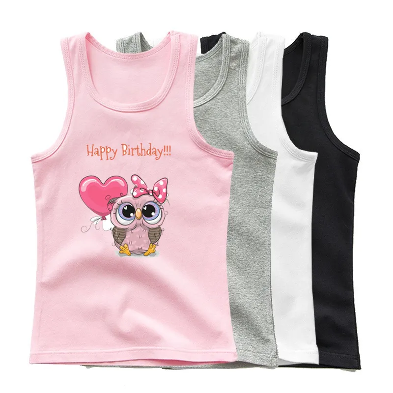 Mädchen Herz Eule Druck Weste Kinder Sommer Geburtstag Tank Top Kinder ärmellose Cartoon T-Shirt 3-14 Jahre Kinder Party Kleidung Image