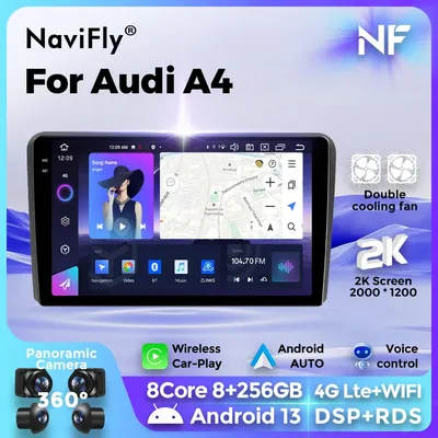 8+256G 2din Android 13 Auto Radio Multimedia Player Carplay Auto GPS Navigation DSP BT Für Audi A4 Image
