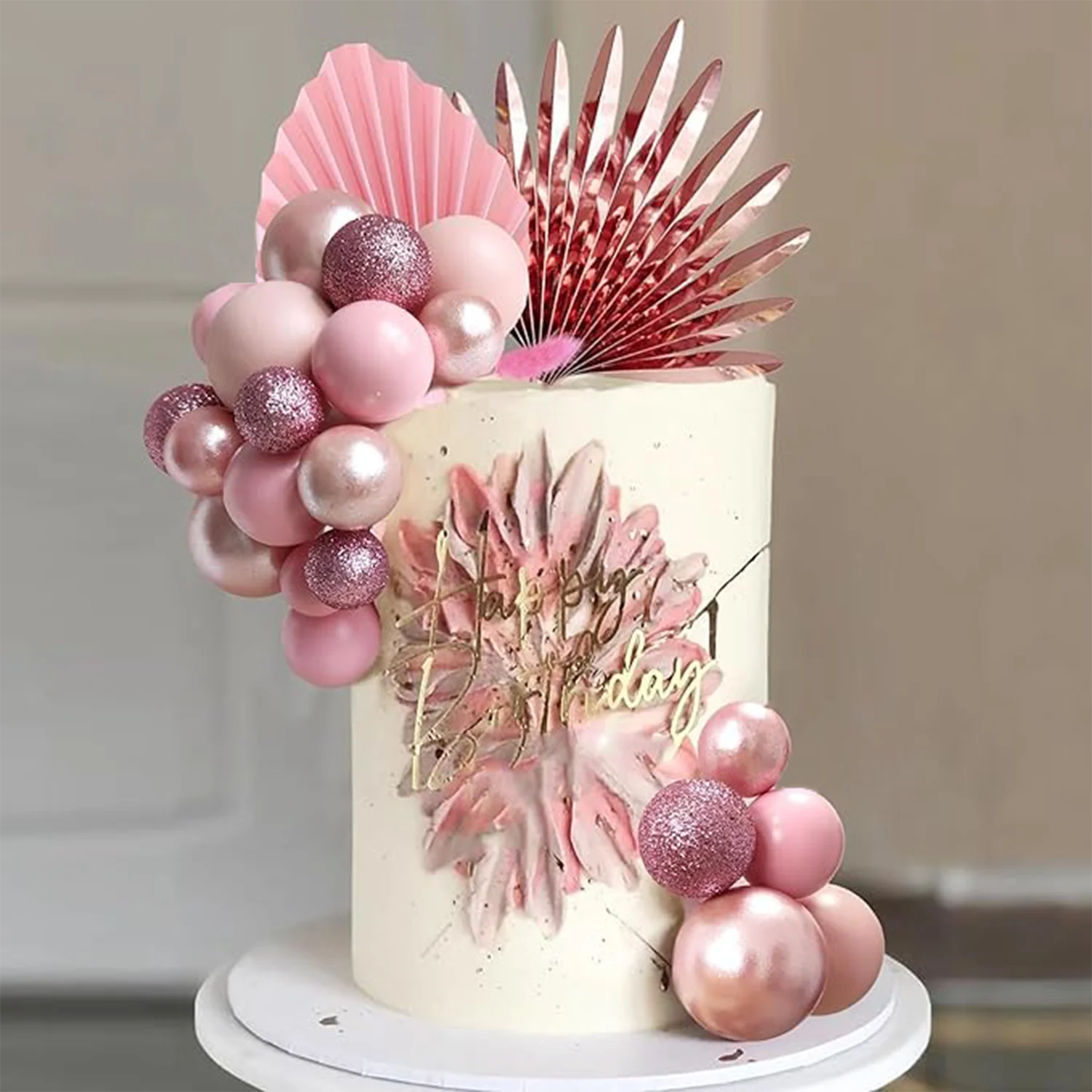 33 Stück Kuchendeckel mit Kugeln, Palmenblättern, Kuchendekorationen für Geburtstag, Hochzeit, Babyparty, Partyzubehör, Muttertag Image