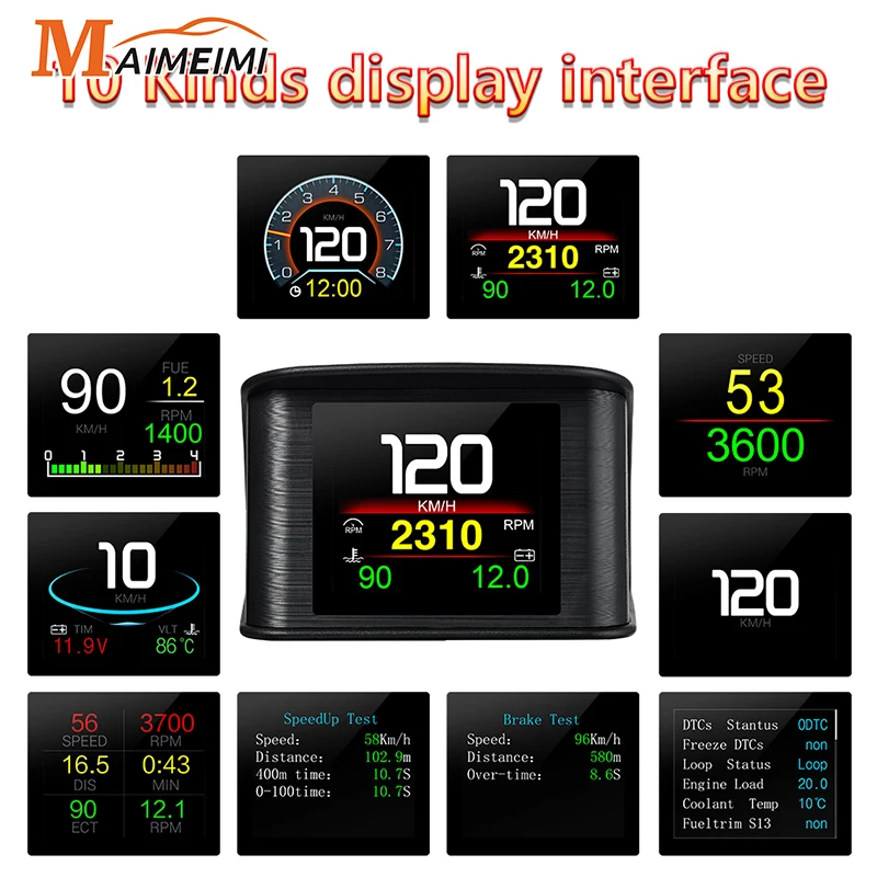 P10 Pro OBD2 Auto Head-up Display Smart Digital Meter Tachometer Auto Bordcomputer Mit Wasser Temperatur Kraftstoff Verbrauch Image