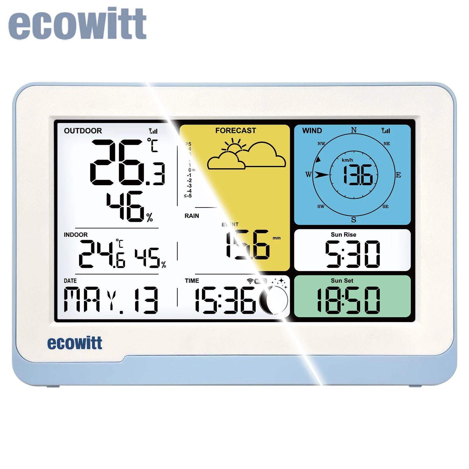 Ecowitt WS3800_C/WS3820_C Wi-Fi-Wetterstationempfänger, 7,5-Zoll-LCD-Displaykonsole, unterstützt IoT-Geräte WFC01 und AC1100 Image