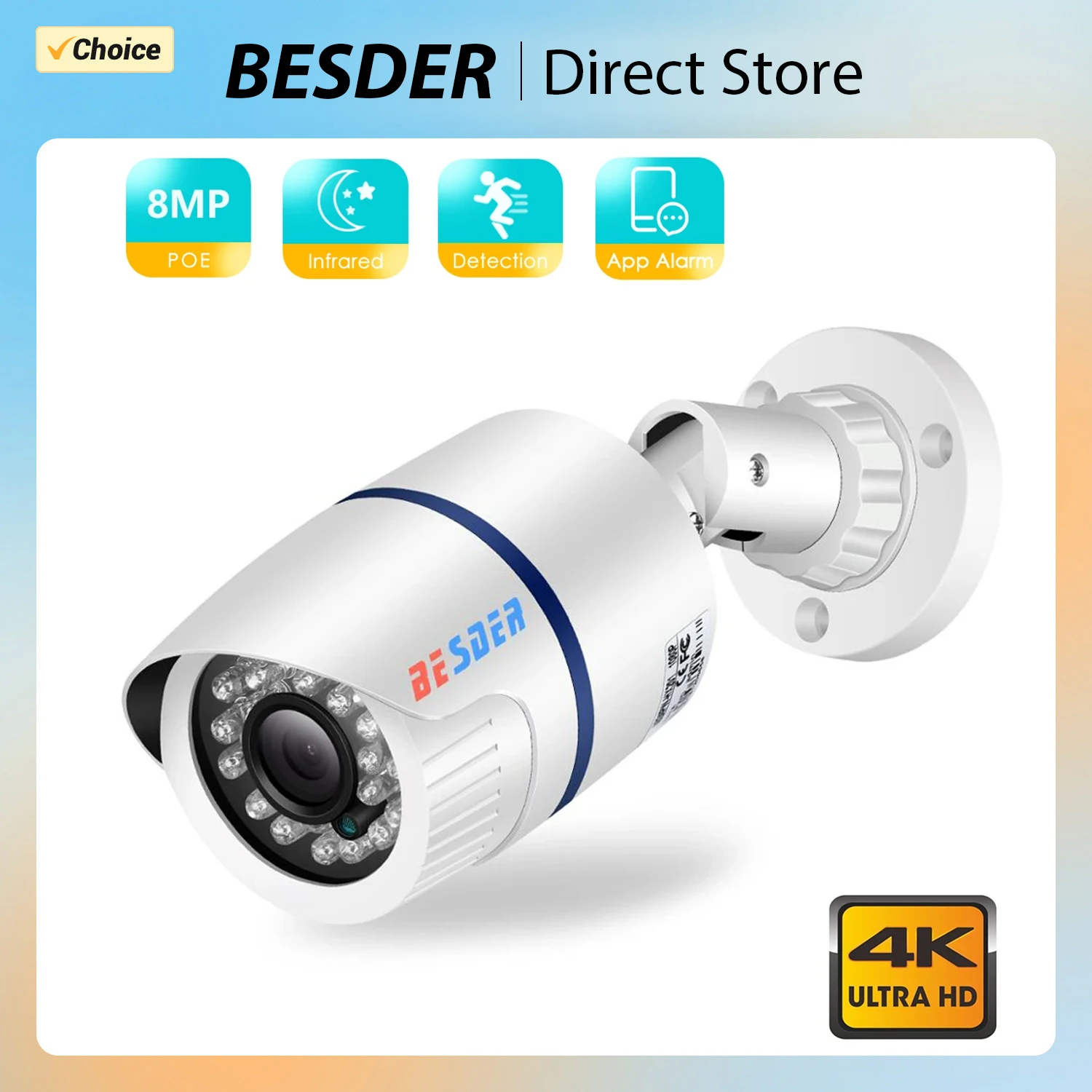 Besder 4k 8mp h.265 Überwachungs kamera wasserdichte IP-Kamera im Freien 4mp ir Nachtsicht Multi View Plug & Play Bewegungs erkennung CCTV Image