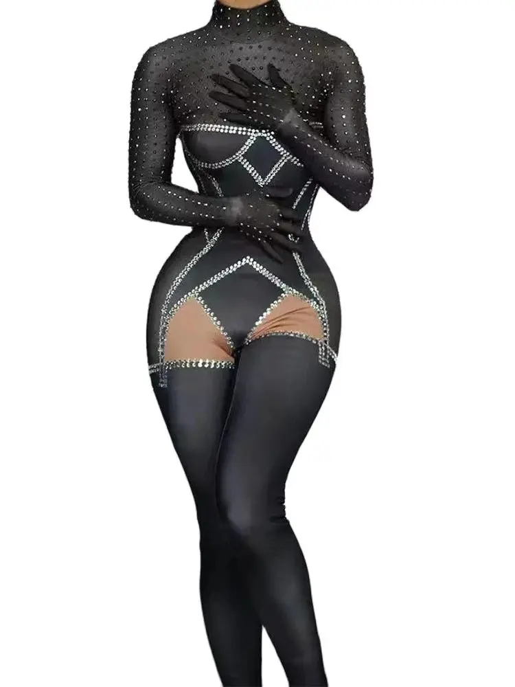 Hochwertiger heißer Diamant elastischer eng anliegender Overall 2024 neue Mode maßge schneiderte Damen bekleidung Image