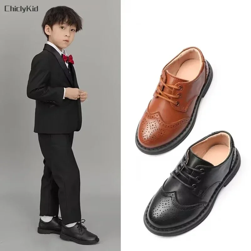 Jungen aushöhlen Schuhe Leder für Kinder Party Hochzeit Tanzschuhe Kleid Schule Kleinkind Mode Kinder Schuh flach schwarz braun