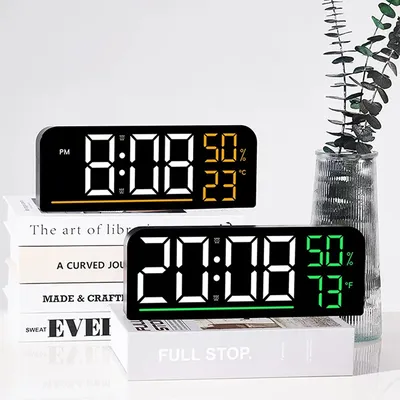 Großbild-LED digitale Wanduhr Zeit Temperatur Luft feuchtigkeit Anzeige 2-Alarme Uhren Helligkeit einstellbare elektronische Uhr