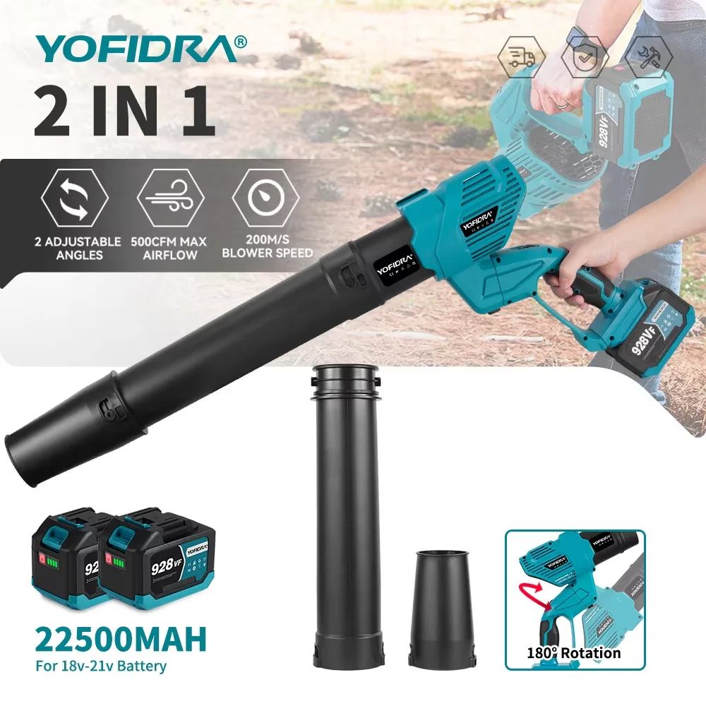 YOFIDRA 30000 U/min elektrischer Turbogebläse, 4 Gänge, 2 IN 1, kabellos, Laubstaub, Schneeblasen, Elektrowerkzeug für Makita 18 V Akku-Stifte Image