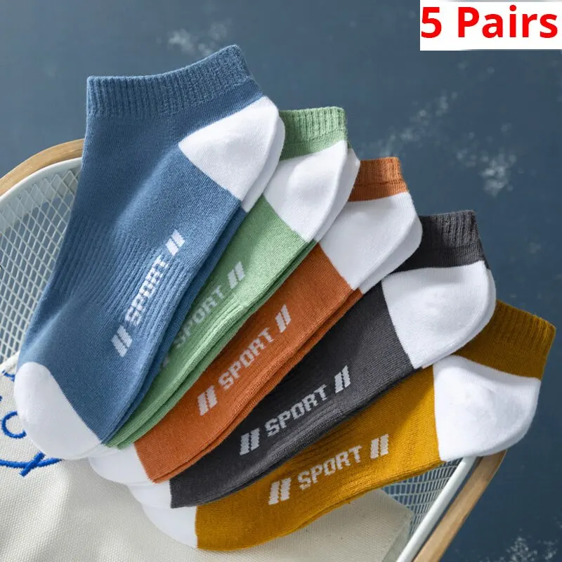 5 Paar Sommer dünne Männer Sport atmungsaktive und bequeme Buchstaben Boot Socken in Mode Schweiß absorbierende kurze Socken Image