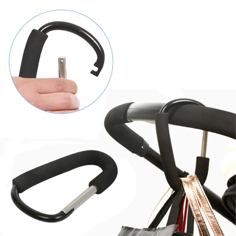 Kinderwagen Haken Große Karabiner Schwamm Griff Harte Aluminium Legierung Aufhänger Warenkorb Taschen Clip Haken Kinderwagen Zubehör Image
