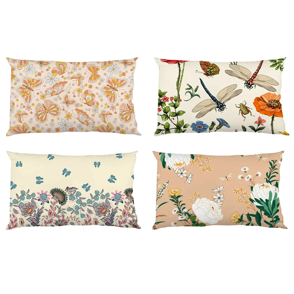 1pc Blumen-und Schmetterlings muster werfen Kissen bezug, rechteckiger Kissen bezug für Sofa und Bett couch, Haupt dekoration 30 x50cmone Seiten Image