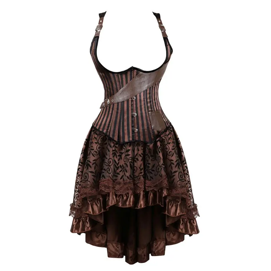 Steampunk Korsett Kleid Gothic sexy gestreifte Unterbrust Korsett Weste Frauen Bustier Top asymmetrische Blumen Spitze Rock plus Größe Image