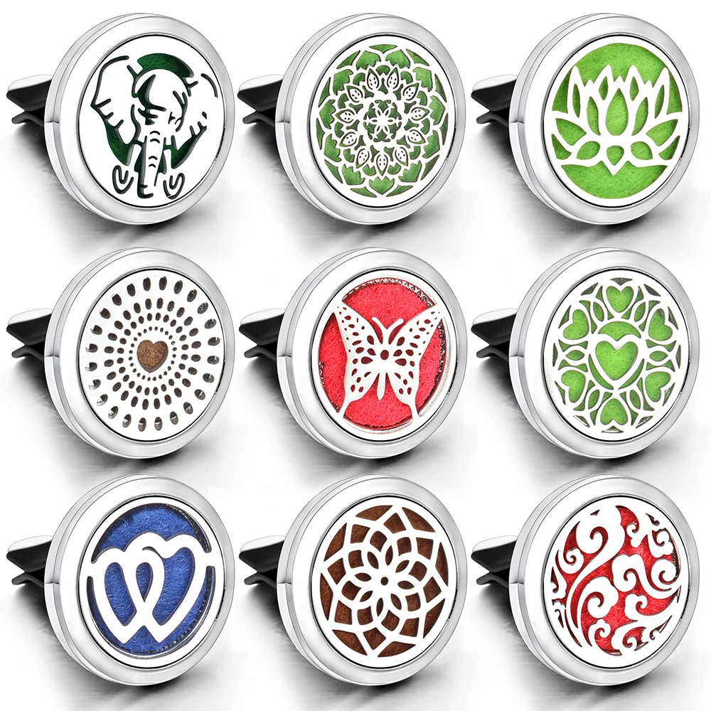 Hohe Qualität Auto Aromatherapie Ätherisches Öl Diffusor Edelstahl 30mm Auto Parfüm Medaillons Lufterfrischer Vent Clip + 1 stücke Pad Image
