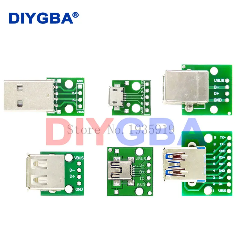 Micro Mini USB USB ein Stecker USB 2,0 3,0 eine Buchse USB B Anschluss Schnitts telle zu 2,54mm Dip PCB Konverter Adapter Breakout Board Image