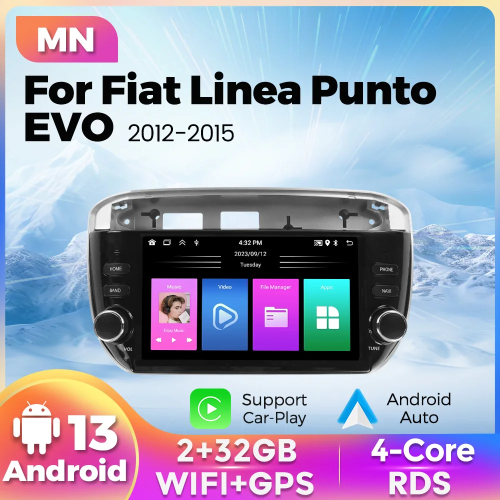 MEKEDE Android 13 Autoradio Multimedia-Player für Fiat Linea Punto EVO 2012–2015 Drahtlose CarPlay Auto GPS Navigation FM radio Image
