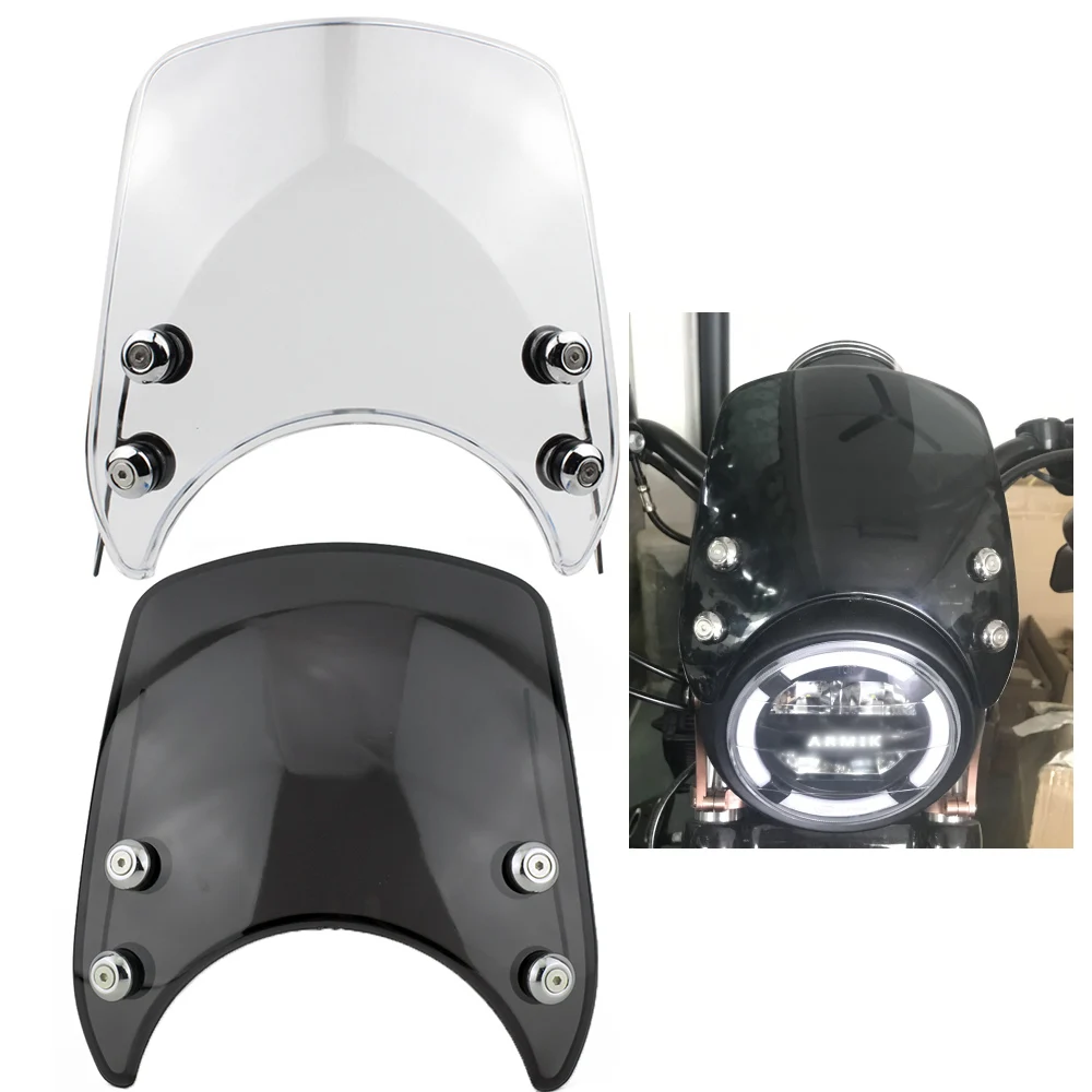 Motorrad Windschutz scheibe Windschutz scheibe Windschutz scheibe für Harley Honda Yamaha Kawasaki Suzuki Universal 5.75 "Scheinwerfer Windschutz scheibe Image