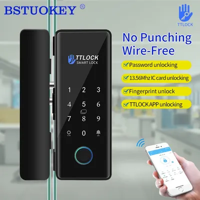 Digitaler Finger abdruck Glastür schloss Fernbedienung Bluetooth Ttlock App Passcode RFID-Karte Keyless Smart Lock und WLAN-Gateway