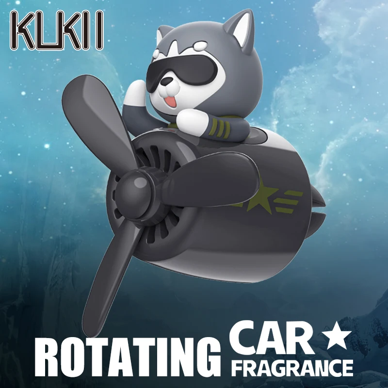 Rotierende Propeller Pilot Hund Auto Lufter frischer Parfüm Auto Vent Clip Duft Diffusor Aroma Spender Flugzeug Ornament Fan Spaß Image