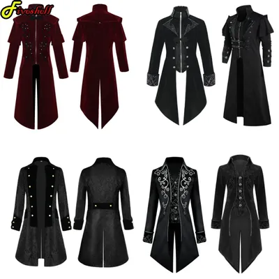 Herren Gothic Steampunk Vintage Medieval Vampire Teufel Roten Mantel Graben Cosplay Kostüm Image