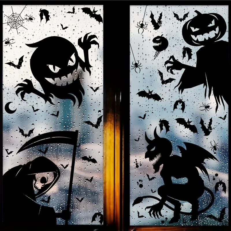 Halloween Aufkleber Dekoration Geist Monster Geist Schatten Fenster Aufkleber Hexe Tod Fledermaus Skelett Halloween Party Dekor Aufkleber Image