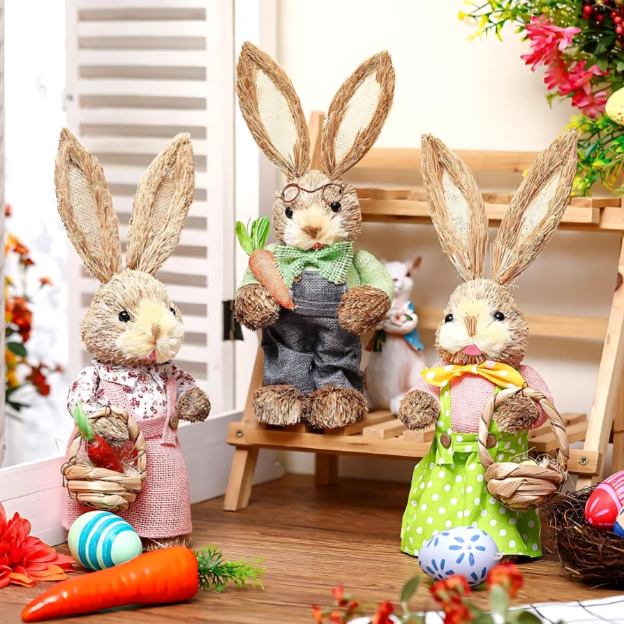 1/2pcs Ostern niedlichen Stroh hasen Dekorationen rustikale Haupt dekoration Party Tisch dekoration Handwerk Dekorationen