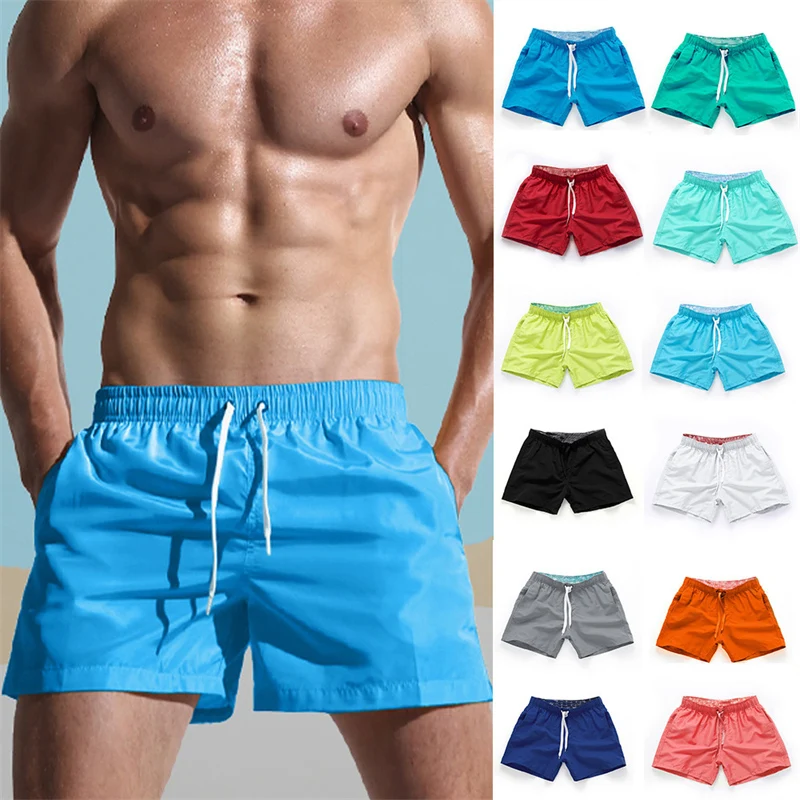 Herren-Badehose mit Seitentaschen, Sommer, lässig, einfarbig, Strandshorts, schnell trocknend, leicht, Boardshorts, Badebekleidung, Badeanzug Image