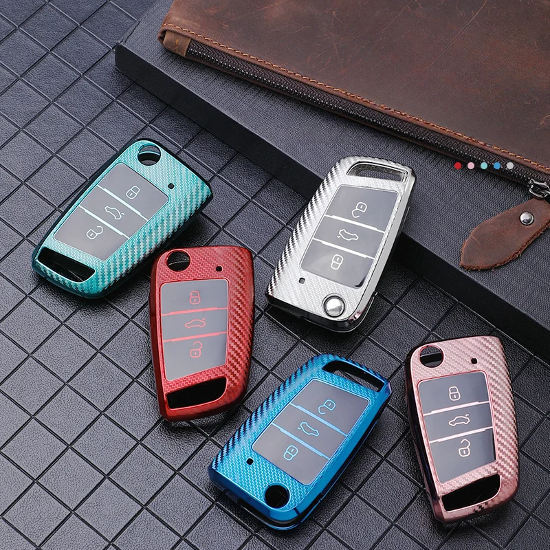TPU Carbon Faser Auto Schlüssel Fall Abdeckung für VW Volkswagen Golf 7 MK7 Tiguan MK2 für SEAT Ateca Leon FR2 Ibiza für Skoda Octavia A7 Image