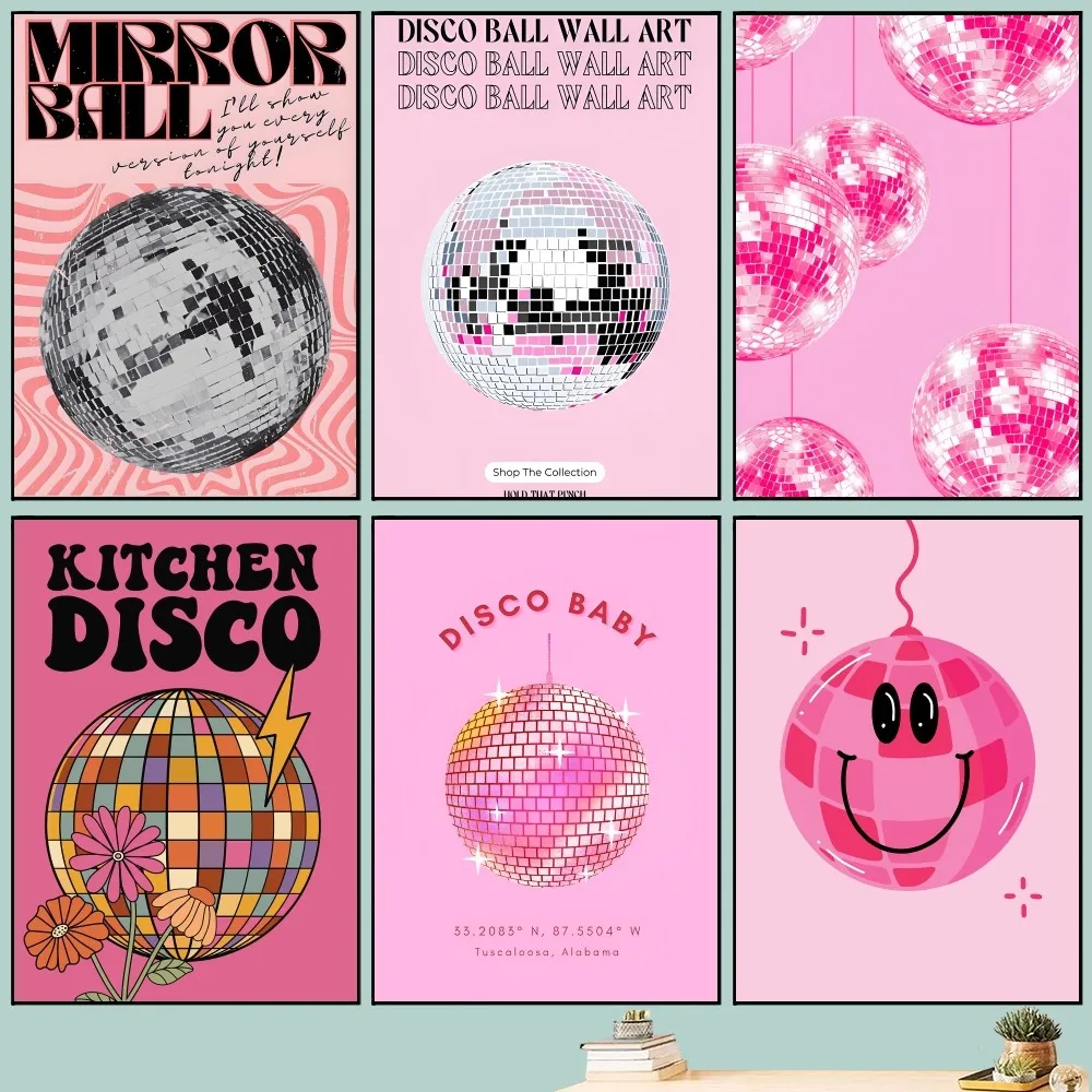 Hot Pink Disco Ball Poster Kunst Selbstklebende Kunst Kleines Poster HD Qualität Poster Wandkunst Malerei Studie Wanddekoration Image