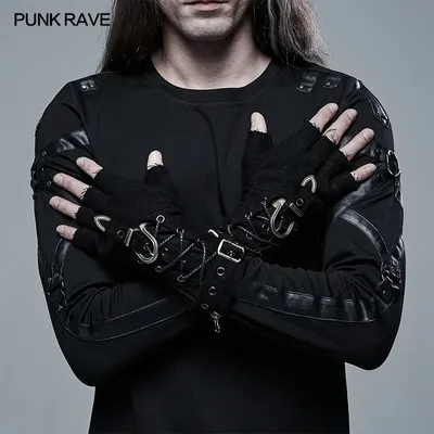 PUNK RAVE Herren Punk Rock Hübsche coole weiche fingerlose Handschuhe Fashion Neuheit Club Schwarz 1 Paar Image