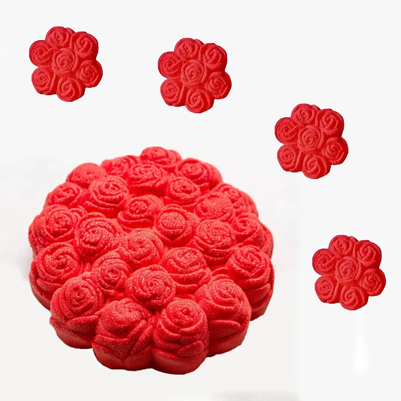 Lebensmittel qualität Mousse Kuchen formen 1 oder 6 Zellen Rosen strauß Design Silikon Kuchen formen Valentinstag Party Dessert Backwerk zeuge Image