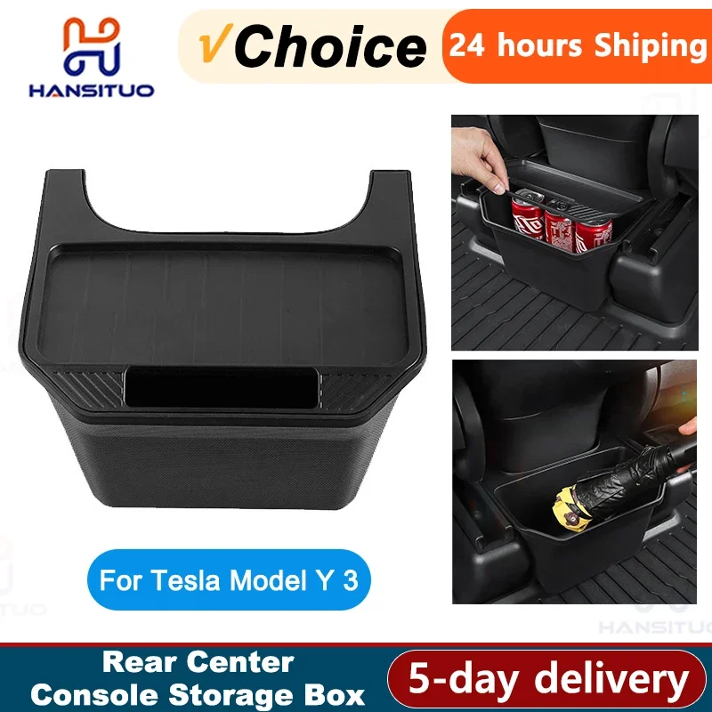 Für Tesla Modell Y 3 2022 2023 TPE Hinten Mittelkonsole Lagerung Box Auto Konsole Organizer Fach Fall Mülleimer auto Zubehör Image