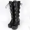 Weibliche Winter japanische Anime Cosplay Schuhe Frauen Leder Plateauschuhe Motorradstiefel Punk