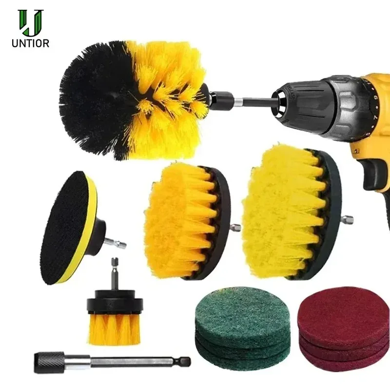 UNTIOR Elektrische Bohrer Pinsel Kit Wäscher Reinigung Pinsel Für Teppich Glas Auto Küche Bad Wc Haushalt Reinigung Werkzeuge Image