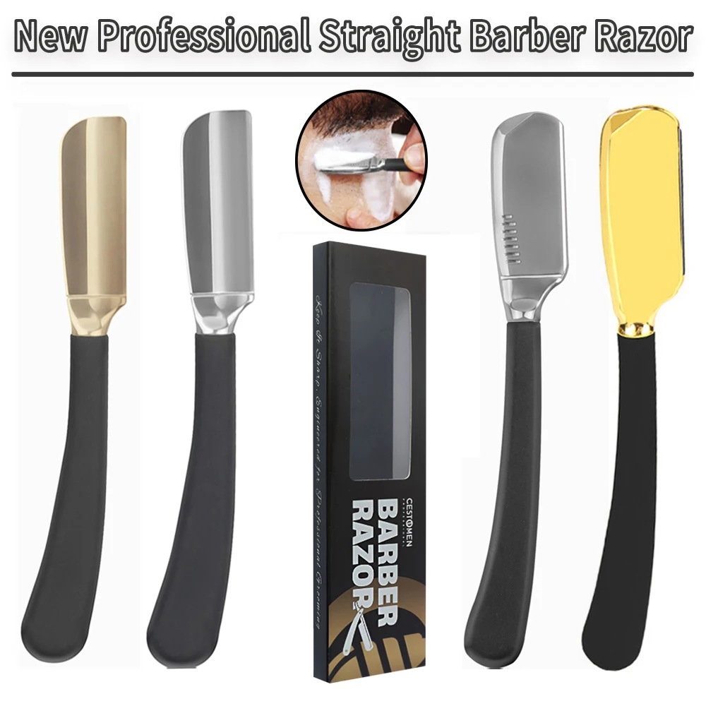Neue Baber Bart Gerade Kante Rasieren Rasiermesser Männer Haar Entfernung Werkzeuge Klapp Zink-legierung Sicherheit Edelstahl Rasierer Messer Halter Image