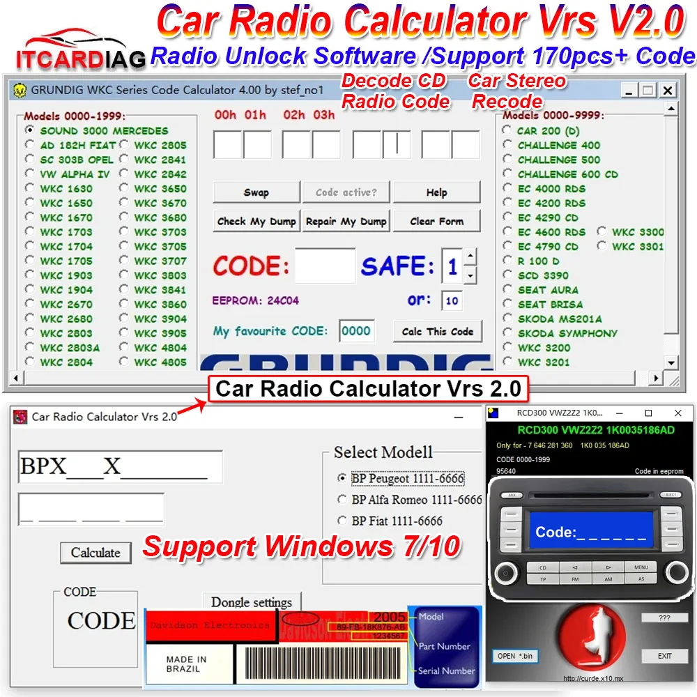Autoradio-Code-Rechner v5.0 Autoradio-Code entsperren Autoradio/Radio-Code/Recode/Decode-CD über 2,0 stücke-Code für VW/Ford/Audi Image