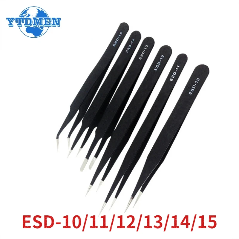 1 stücke/6 stücke esd anti statische Pinzette Edelstahl pinzette Ellbogens pitze flache ESD-10/11/12/13/14/15 DIY Elektronik Reparatur werkzeug Image