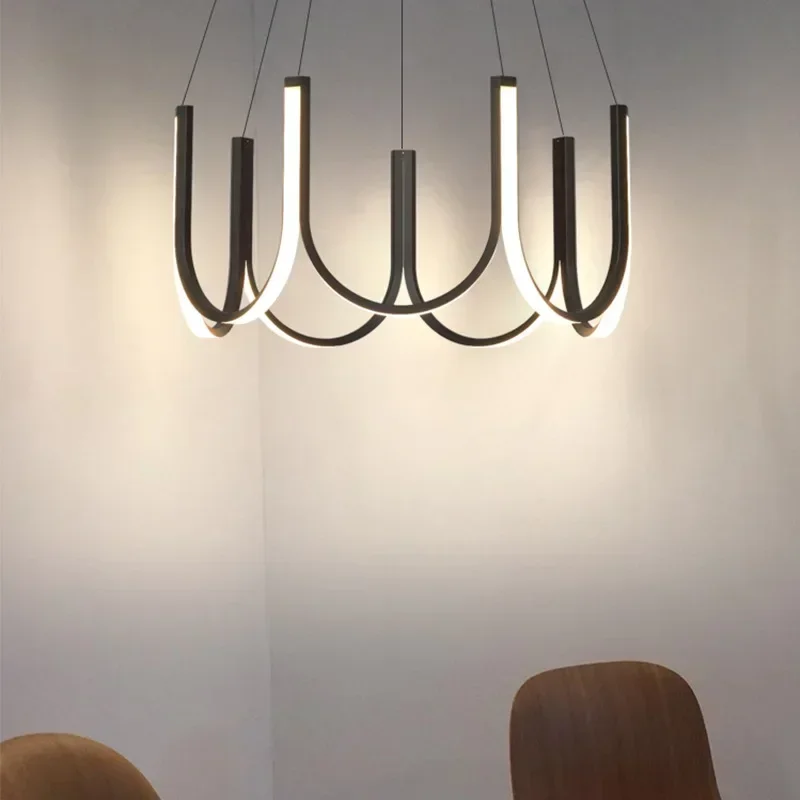 Nordische neue Designer Aluminium U-förmige Kronleuchter Restaurant Schlafzimmer Küche schwarz Gold LED Pendel leuchten Innen beleuchtung Dekor