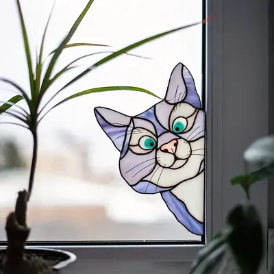 Selbstklebende Aufkleber für Katzen, glitzernde Glasfenster, wasserdichte, feuchtigkeitsbeständige Image