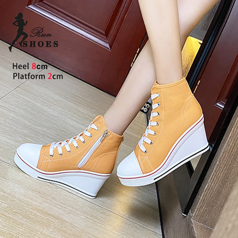 Frauen Leinwand Turnschuhe Frühling Herbst Lace-Up Keile Schuh Frau High Top Plattform Casual Schuhe Zapatillas Mujer Chaussure femme