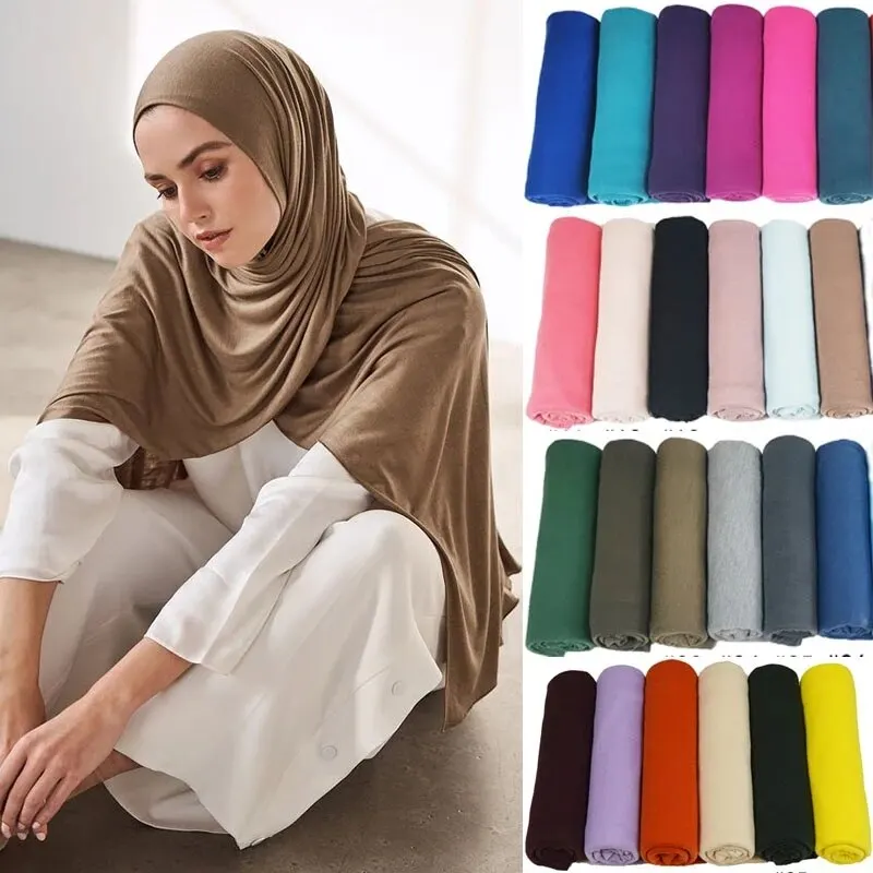 Heiße Muslimische Mode Frau Weiche Hijabs Schal Schal Plain Baumwolle Jersey Schals Turban Frauen Lange Tücher Kopf Wrap Stirnband Abaya Image