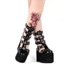 Lolita Gothic Hohe Ferse Plattform Schuhe Frauen Sommer High-Top Stiefel Sandalen Casual Schwarz