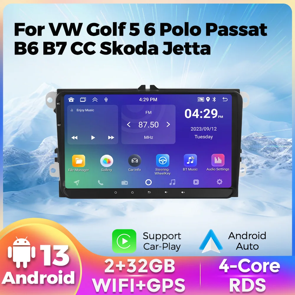 Navifly 9inch Android 13 Autoradio Für VW Golf 5 6 Polo Passat B6 B7 CC Skoda Jetta Carplay Android Auto intelligente Systeme für Autos Multimedia Player GPS 2Din Head Unit Image