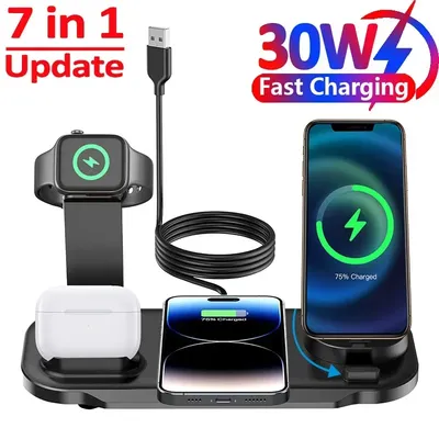 7 in 1 30w drehen kabelloses Ladegerät Stand Pad für iPhone Samsung Xiaomi Apple Watch 8 7 6 Airpods