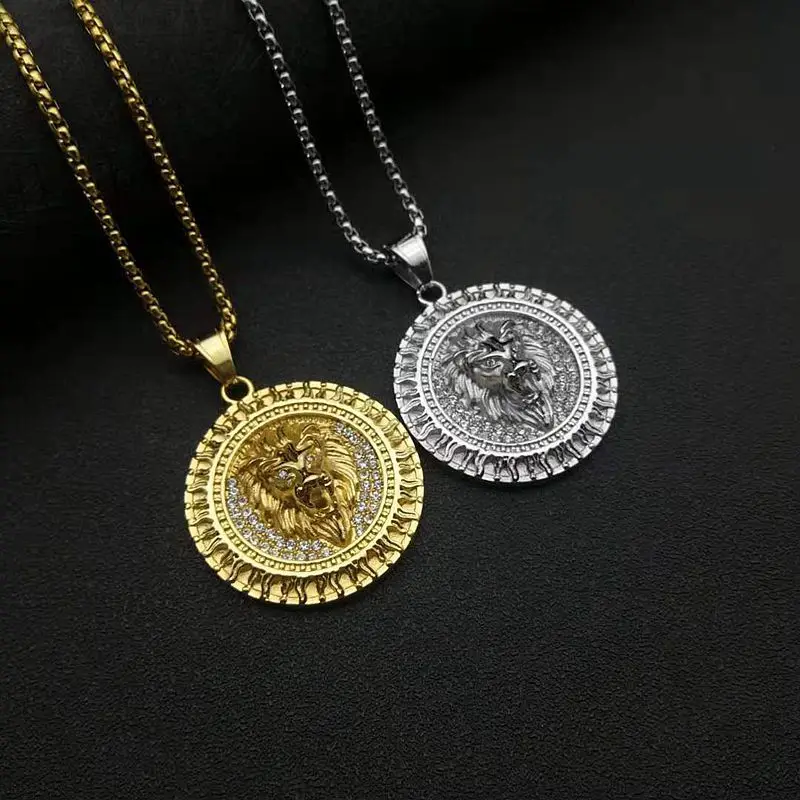 Männer Frauen Iced Out Cubic Zirkon Bling Lion Kopf Halskette & Anhänger Gold Silber Farbe Edelstahl Hip Hop schmuck