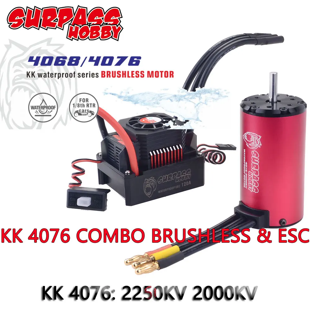 SURPASS HOBBY KK 4076 Wasserdichte Combo 2000KV 2250KV Bürstenloser Motor 120A/150A ESC-Geschwindigkeitsregler für 1/8 RC Drift Racing Car